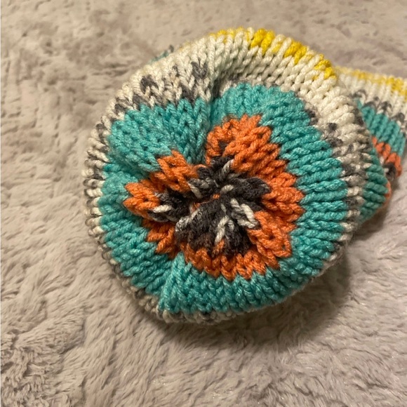 Handknit Colorful Boho Pompom Beanie - Picture 4 of 5